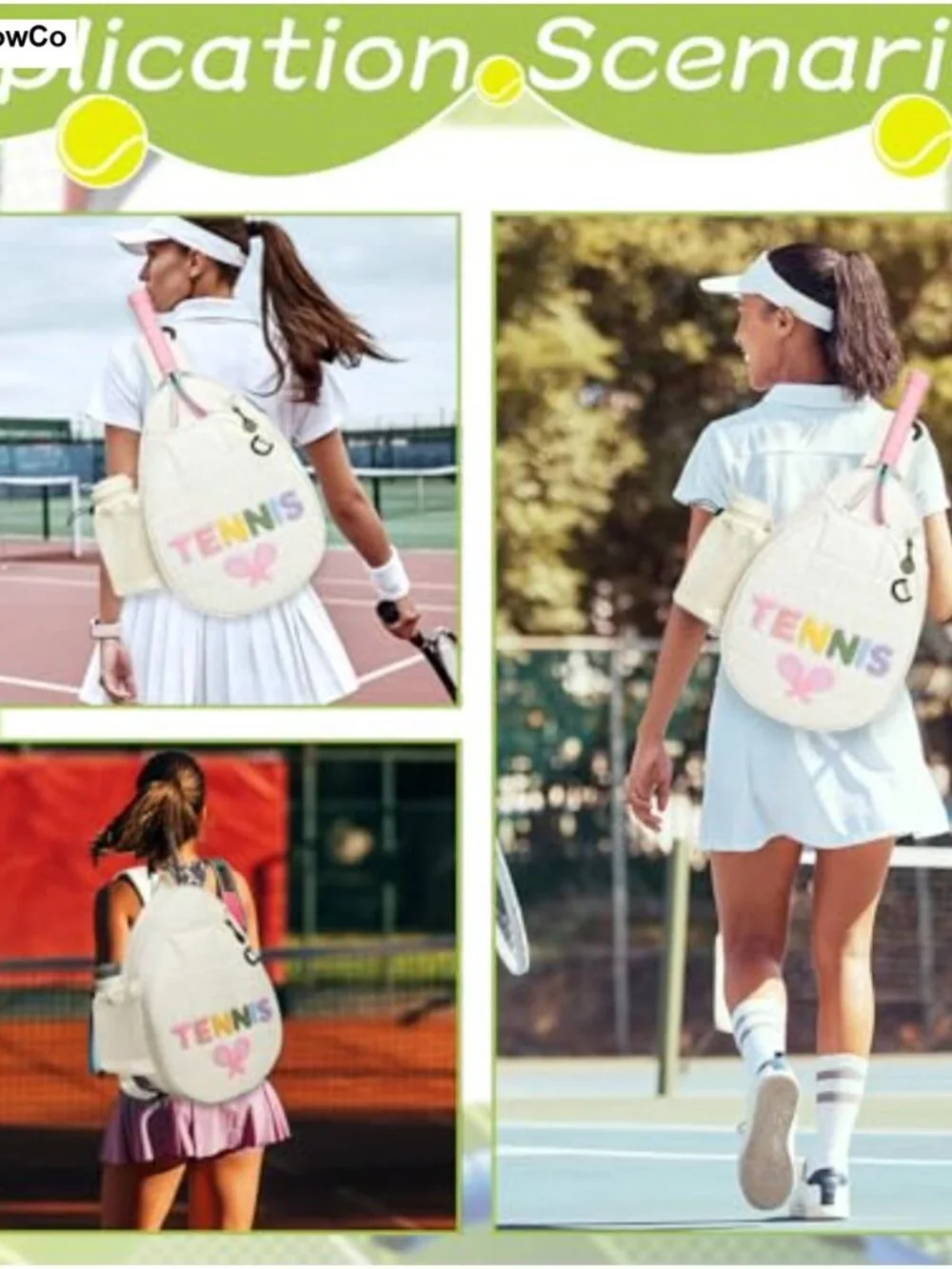 Tennis Backpack for 2 Rackets, Waterproof Polyester, Adjustable Straps, Fence